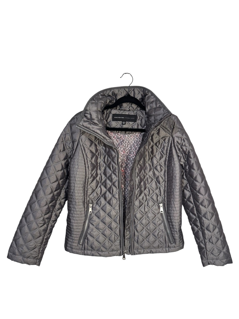 Marc New York - Andrew Marc Women’s Grey / Silver Jacket with Zip Pockets- Small